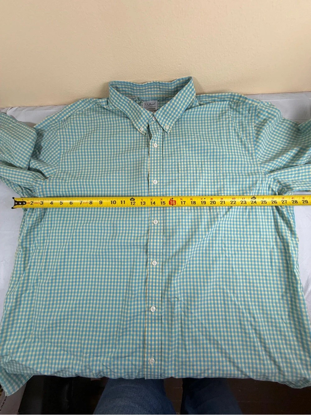 L.L. Bean Yellow and Blue Gingham Button-Down Shirt‎